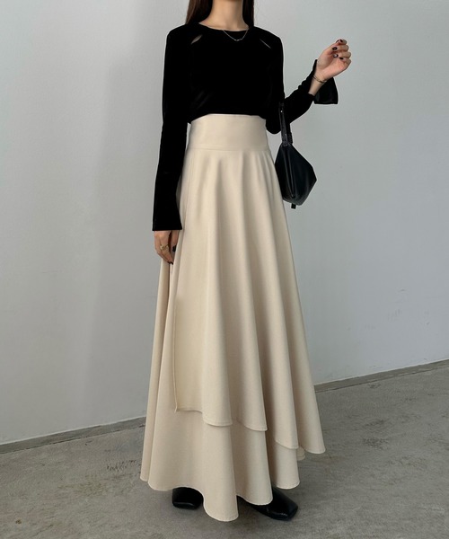 callautia（カラウティア）の「ラップ風ハイウエストフレアスカート