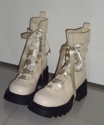 idem（イデム）の「lace up socks boots/リボン編み上げ厚底ブーツ（ブーツ）」
