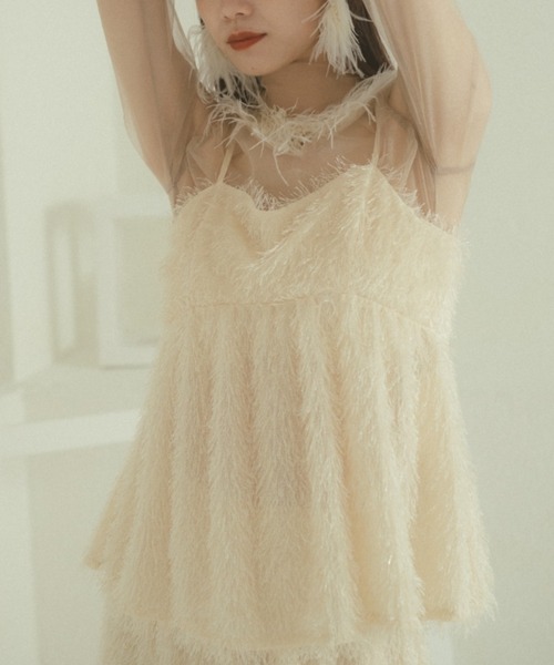 VANNIE U（ヴァニーユー）の「ラメフェザーキャミビスチェ（キャミソール・レディース・アイボリー/ブラック/ピンク/グレー/レッド・FREE）」の10枚目の写真