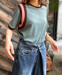 mi via loca | リネンライクスラブ天竺 配色ラインTシャツ(Tシャツ/カットソー)