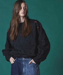 《UNISEX》Leaf Cutwork Embroidery Crew Neck Sweat Pullover/リーフカットワークエンブロイダリークルーネックスウェットプルオーバー【MAISON SPECIAL/メゾンスペシャル】