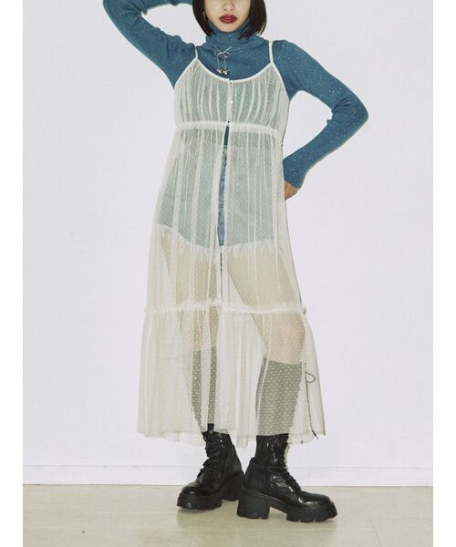 jouetie（ジュエティ）の「ドットチュールキャミワンピース（ワンピース・レディース・アイボリー/ブラック・MEDIUM）」の14枚目の写真