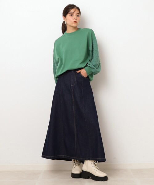 Cutie Blonde（キューティーブロンド）の「◆大人カジュアルに着こなせる デニムフレア ロングスカート（デニムスカート・レディース・ネイビー/ブルー/ブラック・02/01/03）」の14枚目の写真