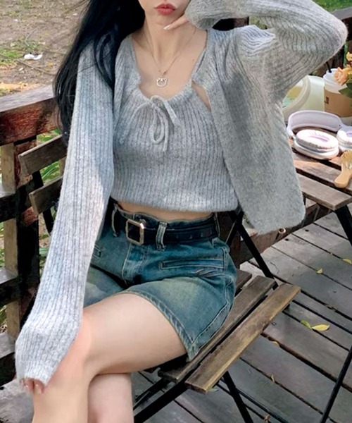 SPIGA（スピーガ）の「ニットキャミ+カーディガンセット（ニット/セーター・レディース・ホワイト/ブラック/グレー・FREE）」の3枚目の写真