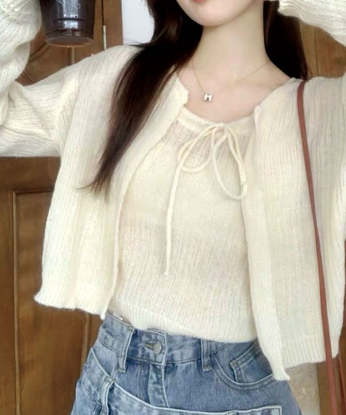 SPIGA（スピーガ）の「ニットキャミ+カーディガンセット（ニット/セーター・レディース・ホワイト/ブラック/グレー・FREE）」の2枚目の写真