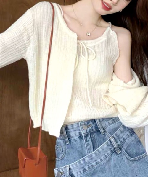 SPIGA（スピーガ）の「ニットキャミ+カーディガンセット（ニット/セーター・レディース・ホワイト/ブラック/グレー・FREE）」の6枚目の写真