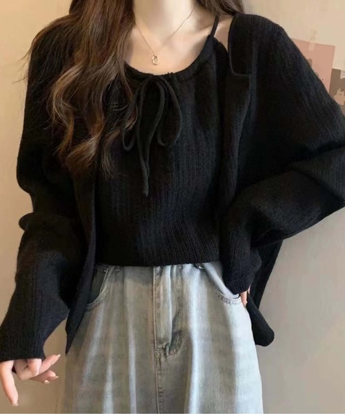 SPIGA（スピーガ）の「ニットキャミ+カーディガンセット（ニット/セーター・レディース・ホワイト/ブラック/グレー・FREE）」の9枚目の写真