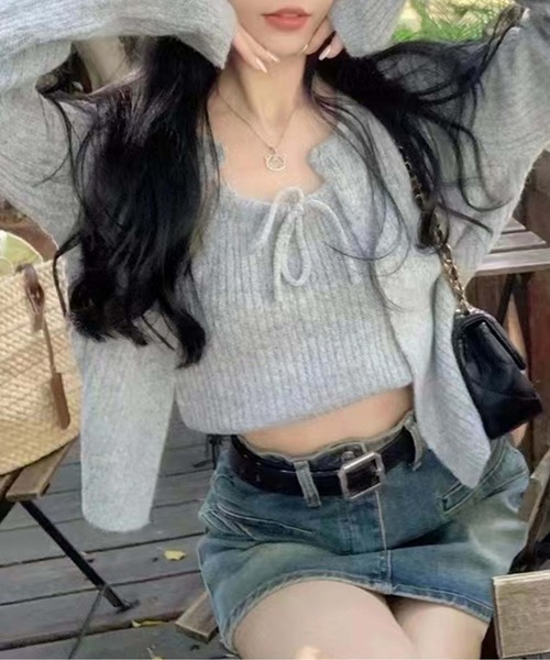 SPIGA（スピーガ）の「ニットキャミ+カーディガンセット（ニット/セーター・レディース・ホワイト/ブラック/グレー・FREE）」の8枚目の写真