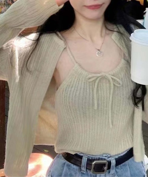 SPIGA（スピーガ）の「ニットキャミ+カーディガンセット（ニット/セーター・レディース・ホワイト/ブラック/グレー・FREE）」の7枚目の写真