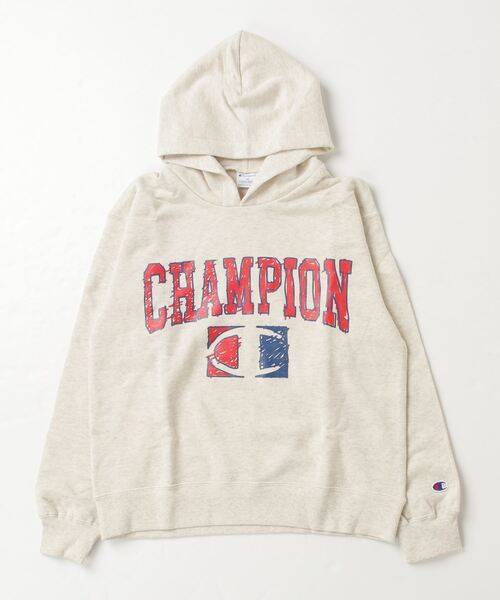 Champion（チャンピオン）の「【Champion/チャンピオン】キッズ スクールサイズ フーデッドスウェットシャツ（パーカー・キッズ・グレー/ブルー/オートミール/ブラック・150/160）」の4枚目の写真