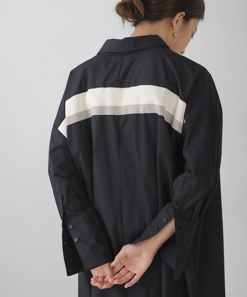 ブージュルード Bou Jeloud バックニットテープシャツチュニック （NAVY） ブージュルード Bou Jeloud バックニットテープシャツチュニック
