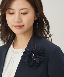 オーストリッチ　フェザーコサージュ　ネイビー小 コサージュ(5503567)｜ネイビー｜プチソワール