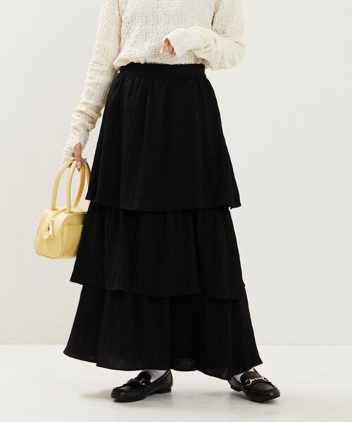 FREAK'S STORE（フリークスストア）の「限定展開　ワッシャー ジャガード 3段 フリルスカート（スカート・レディース・ブラウン/ブラック/ナチュラル・MEDIUM/SMALL）」の14枚目の写真