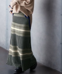 総柄ニットボーダースカート ［Soiunique］