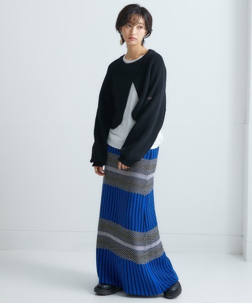 Soiunique（スワユニーク）の「総柄ニットボーダースカート ［Soiunique］（スカート・レディース・ブルー系/オレンジ系/ブラック系・L/LL/M）」の5枚目の写真