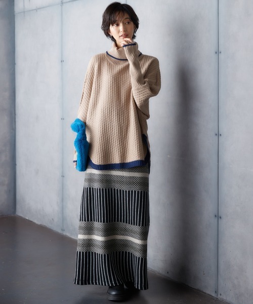 Soiunique（スワユニーク）の「総柄ニットボーダースカート ［Soiunique］（スカート・レディース・ブルー系/オレンジ系/ブラック系・L/LL/M）」の8枚目の写真