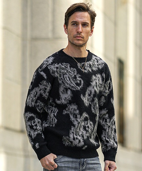 SOMEDIFF（サムディフ）の「【SOMEDIFF】モヘアタッチクルーネックシャギーニット メンズ ルーズシルエット セーター 大きいサイズ 春服 冬服（ニット/セーター・メンズ・ブラック/ライトホワイト/ワインレッド/グレー/ブラウン/ボルドー/チャコール/ブラック系・M/L/XL）」の9枚目の写真