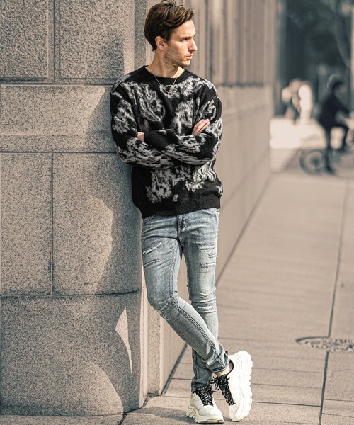 SOMEDIFF（サムディフ）の「【SOMEDIFF】モヘアタッチクルーネックシャギーニット メンズ ルーズシルエット セーター 大きいサイズ 春服 冬服（ニット/セーター・メンズ・ブラック/ライトホワイト/ワインレッド/グレー/ブラウン/ボルドー/チャコール/ブラック系・M/L/XL）」の12枚目の写真