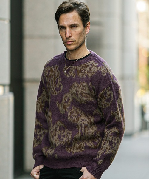 SOMEDIFF】モヘアタッチクルーネックシャギーニット メンズ ルーズ