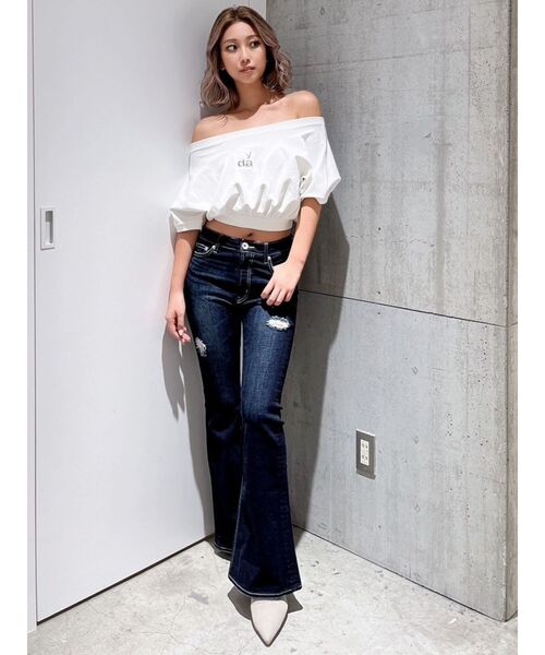 GYDA（ジェイダ）の「Square gyda エンボス オフショル トップス（Tシャツ/カットソー・レディース・オフホワイト/イエロー/ブラック・FREE）」の14枚目の写真