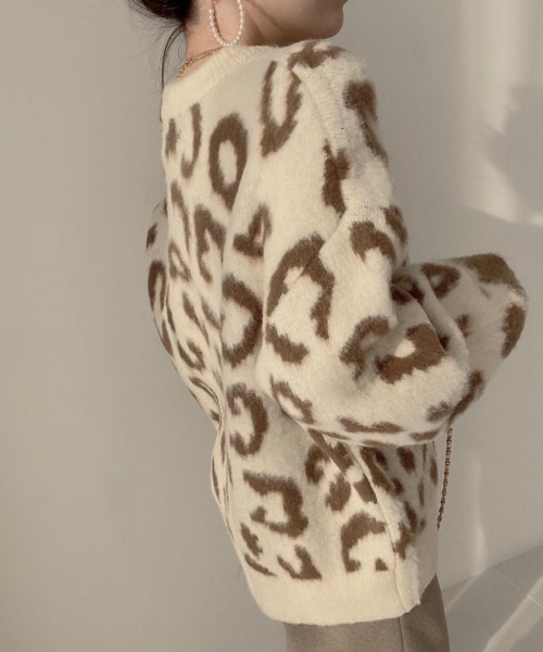 LAC-VERT（ラック・ヴェール）の「レオパード/アニマル柄起毛ニット（ニット/セーター・レディース・ベージュ/カーキ/イエロー/ブラック・FREE）」の2枚目の写真