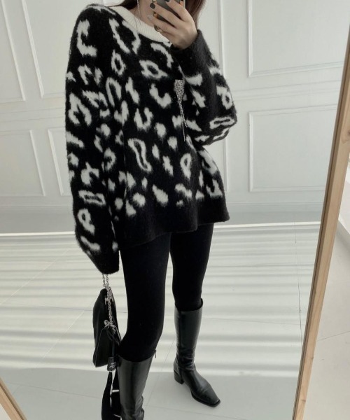 LAC-VERT（ラック・ヴェール）の「レオパード/アニマル柄起毛ニット（ニット/セーター・レディース・ベージュ/カーキ/イエロー/ブラック・FREE）」の6枚目の写真