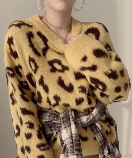 LAC-VERT（ラック・ヴェール）の「レオパード/アニマル柄起毛ニット（ニット/セーター・レディース・ベージュ/カーキ/イエロー/ブラック・FREE）」の5枚目の写真