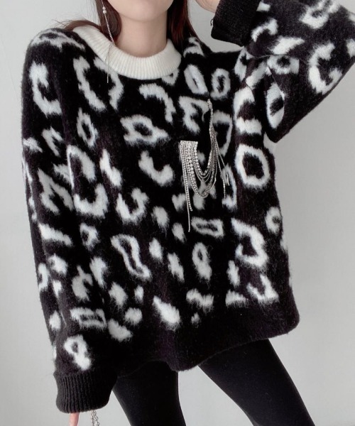 LAC-VERT（ラック・ヴェール）の「レオパード/アニマル柄起毛ニット（ニット/セーター・レディース・ベージュ/カーキ/イエロー/ブラック・FREE）」の16枚目の写真