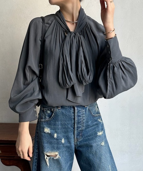 DouDou（ドゥドゥ）の「【WEB限定】ビッグ棒タイ2WAYブラウス