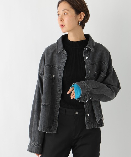 LEPSIM(レプシィム)の「デニムショートシャツ 971386(シャツ/ブラウス・レディース・ブルー/チャコールグレー・FREE)」の5枚目の写真