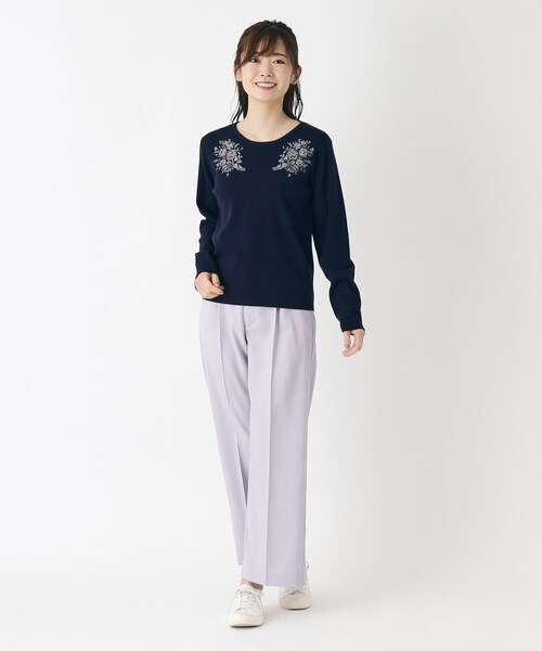 【極美品✨】ローラアシュレイ　ツインニット　花柄　グレー　ウール100% ウール混／刺繍入り】ランナム柄プルオーバーニット（ニット