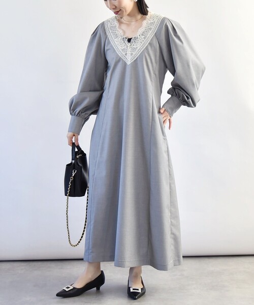 quaranciel(カランシエル)の「quaranciel:〈手洗い可能〉ウーステッド レース コンシャス ワンピース(ワンピース・レディース・ネイビー/ライトグレー・ONE SIZE)」の18枚目の写真