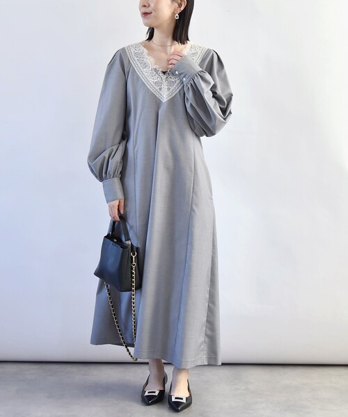 quaranciel(カランシエル)の「quaranciel:〈手洗い可能〉ウーステッド レース コンシャス ワンピース(ワンピース・レディース・ネイビー/ライトグレー・ONE SIZE)」の19枚目の写真