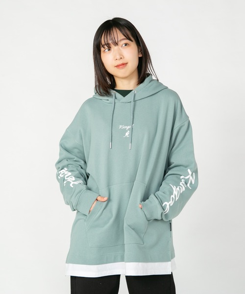 KANGOL(カンゴール)の「【KANGOL/カンゴール】 フェイクレイヤード 袖プリント ビッグシルエット 裏毛フーディー プルオーバーパーカー(パーカー・メンズ・ブラック/グレー/ライトグリーン・X-LARGE/MEDIUM/LARGE)」の10枚目の写真
