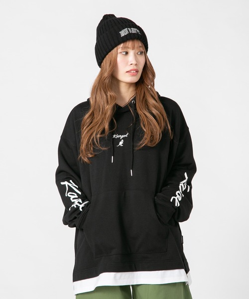 KANGOL(カンゴール)の「【KANGOL/カンゴール】 フェイクレイヤード 袖プリント ビッグシルエット 裏毛フーディー プルオーバーパーカー(パーカー・メンズ・ブラック/グレー/ライトグリーン・X-LARGE/MEDIUM/LARGE)」の6枚目の写真