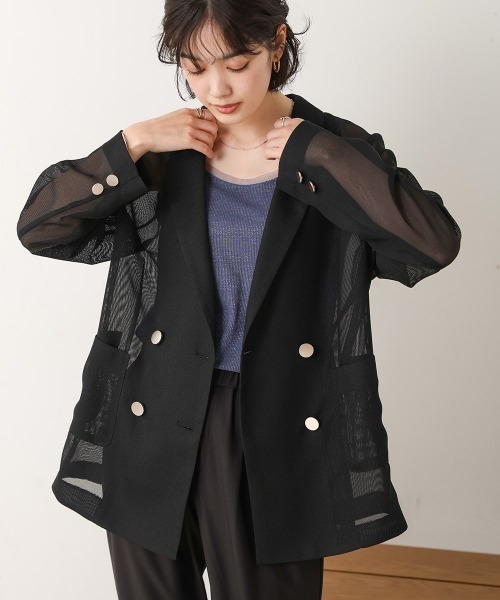 Bou Jeloud(ブージュルード)の「ダブルテーラーメッシュジャケット(テーラードジャケット・レディース・ブラック・38)」の2枚目の写真