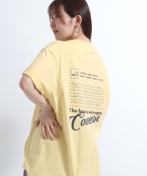 CONVERSE（コンバース）の「CONVERSE（コンバース）ブランドロゴバックプリント半袖Tシャツ レディース（Tシャツ/カットソー・レディース・ネイビー/スミクロ/イエロー/オフホワイト・M/L）」の4枚目の写真