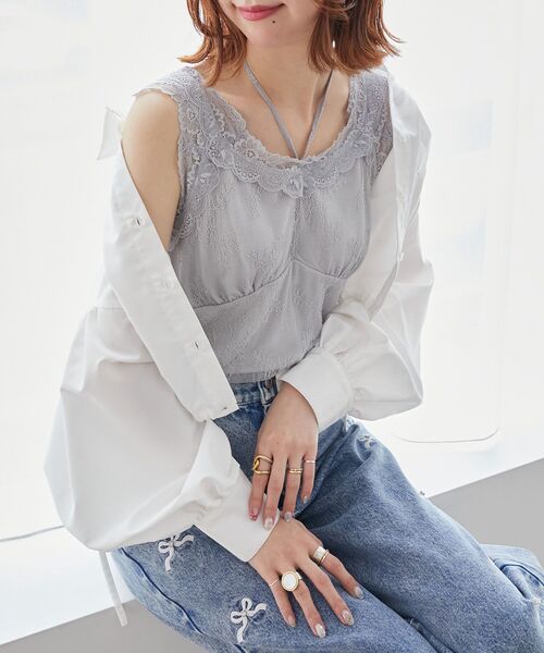 MAJESTIC LEGON（マジェスティックレゴン）の「レースクロスホルタータンク（タンクトップ・レディース・ブラック/アイボリー/ライトグレー/オフホワイト・MEDIUM）」の15枚目の写真