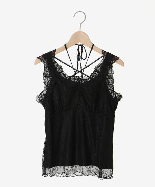 MAJESTIC LEGON（マジェスティックレゴン）の「レースクロスホルタータンク（タンクトップ・レディース・ブラック/アイボリー/ライトグレー/オフホワイト・MEDIUM）」の6枚目の写真