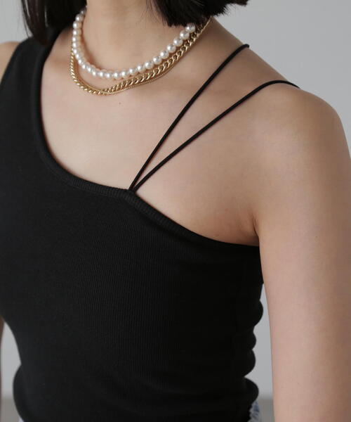 FREE'S MART（フリーズマート）の「◆ワンショルダーカップ付きテレコタンク(カップ取り外し可)（タンクトップ・レディース・ブラック/ブルー/ホワイト・FREE）」の11枚目の写真