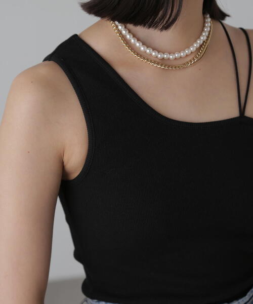 FREE'S MART（フリーズマート）の「◆ワンショルダーカップ付きテレコタンク(カップ取り外し可)（タンクトップ・レディース・ブラック/ブルー/ホワイト・FREE）」の12枚目の写真