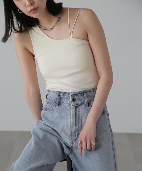 FREE'S MART（フリーズマート）の「◆ワンショルダーカップ付きテレコタンク(カップ取り外し可)（タンクトップ・レディース・ブラック/ブルー/ホワイト・FREE）」の15枚目の写真