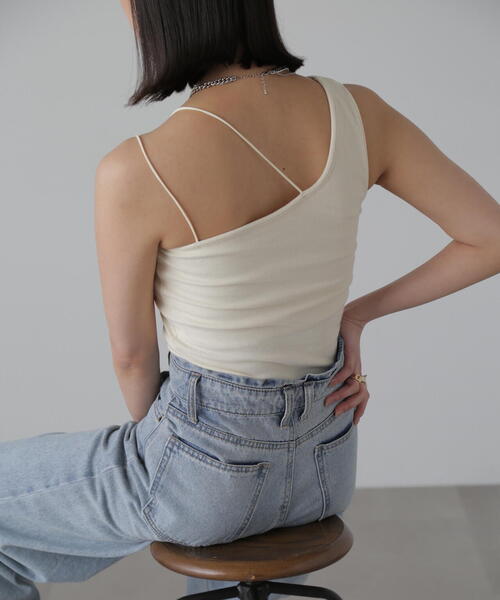 FREE'S MART（フリーズマート）の「◆ワンショルダーカップ付きテレコタンク(カップ取り外し可)（タンクトップ・レディース・ブラック/ブルー/ホワイト・FREE）」の19枚目の写真