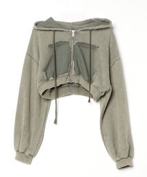 XU | ストリートファッション XU エックスユー washed crop zipup hoodie ウォッシュド クロップドフーディー ジップパーカー ジップフーディー クロップド丈トップス 羽織り 韓国ファッション Y2Kファッション(パーカー)