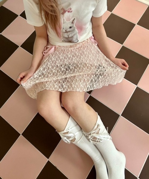 ipugo(イプゴ)の「ipugo/イプゴ レースアシメミ ニスカート(スカート・レディース・ピンク/ホワイト・FREE)」の5枚目の写真