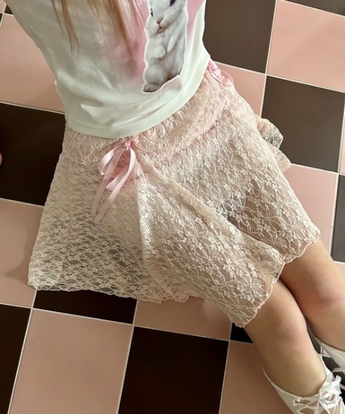 ipugo(イプゴ)の「ipugo/イプゴ レースアシメミ ニスカート(スカート・レディース・ピンク/ホワイト・FREE)」の3枚目の写真