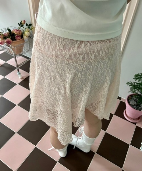 ipugo(イプゴ)の「ipugo/イプゴ レースアシメミ ニスカート(スカート・レディース・ピンク/ホワイト・FREE)」の9枚目の写真
