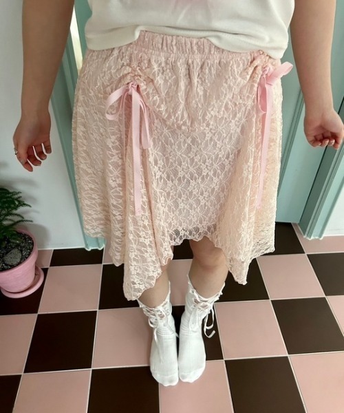ipugo(イプゴ)の「ipugo/イプゴ レースアシメミ ニスカート(スカート・レディース・ピンク/ホワイト・FREE)」の6枚目の写真