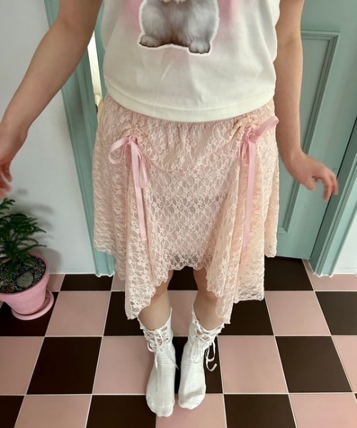 ipugo(イプゴ)の「ipugo/イプゴ レースアシメミ ニスカート(スカート・レディース・ピンク/ホワイト・FREE)」の7枚目の写真