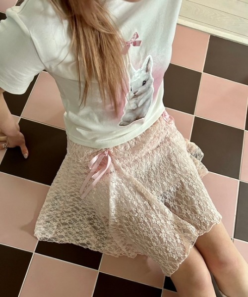 ipugo(イプゴ)の「ipugo/イプゴ レースアシメミ ニスカート(スカート・レディース・ピンク/ホワイト・FREE)」の4枚目の写真